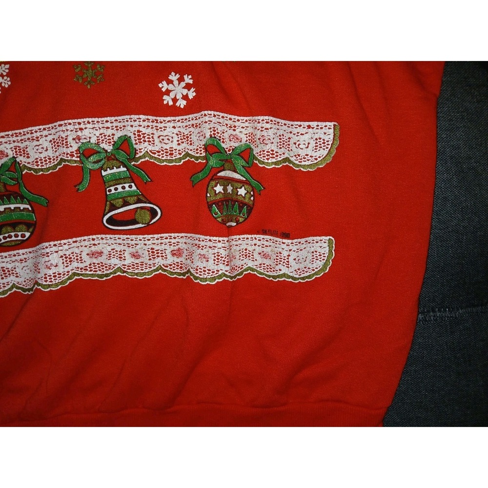 Vintage Nut Cracker Christmas Sweatshirt Medium Bells Lace Snowflakes Ugly Xmas - Picture 6 of 6